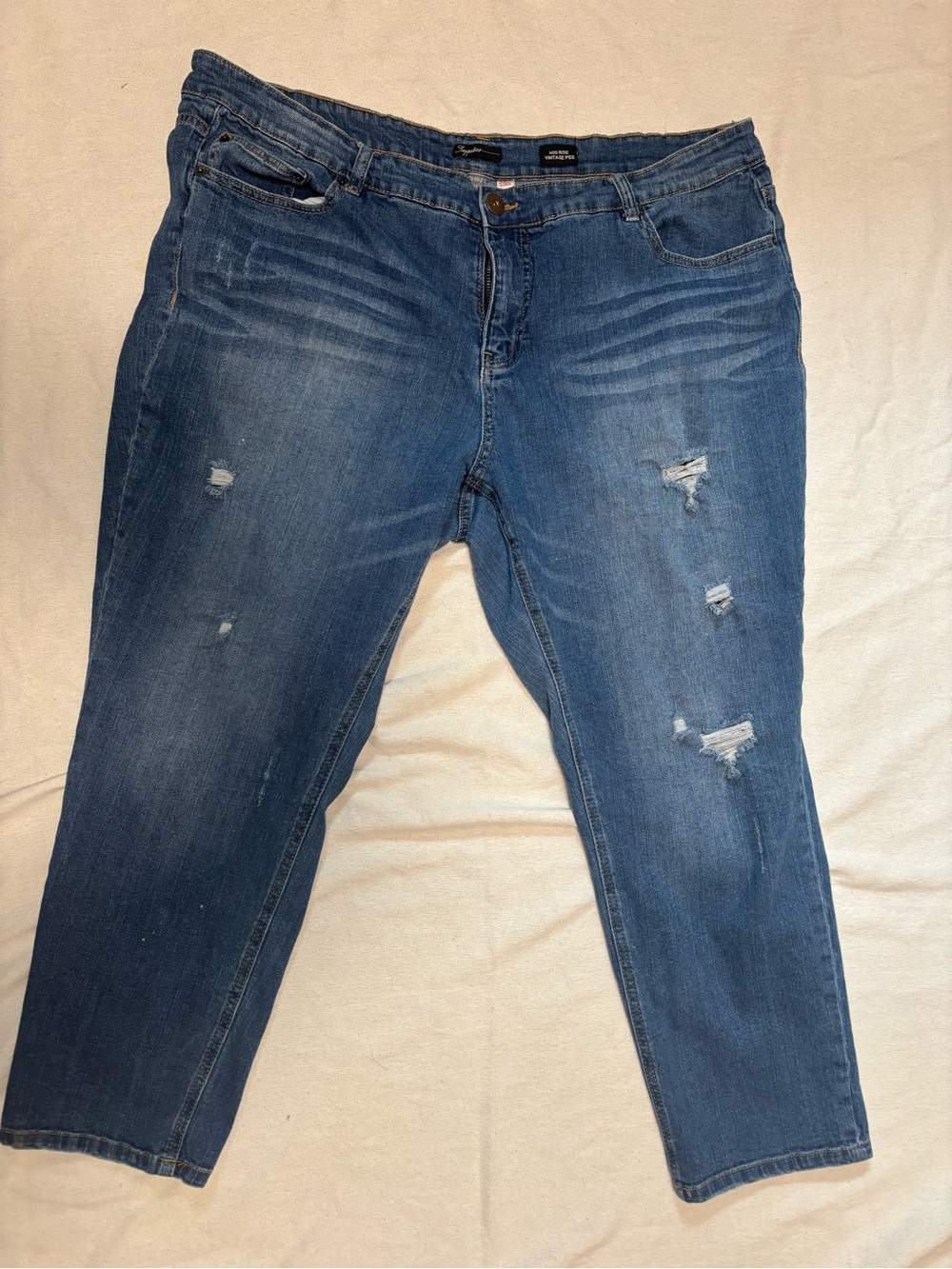 Boyfriend Distressed Denim Jeans in Blue